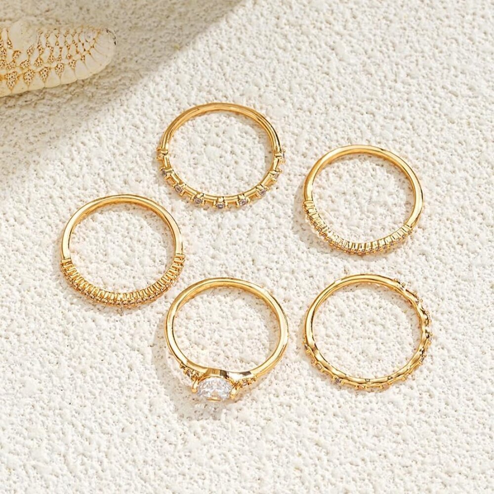 Gold Rings for Women Non Tarnish, Dainty 14K Gold Plated Stackable Cubic Zirconi - Picture 8 of 8